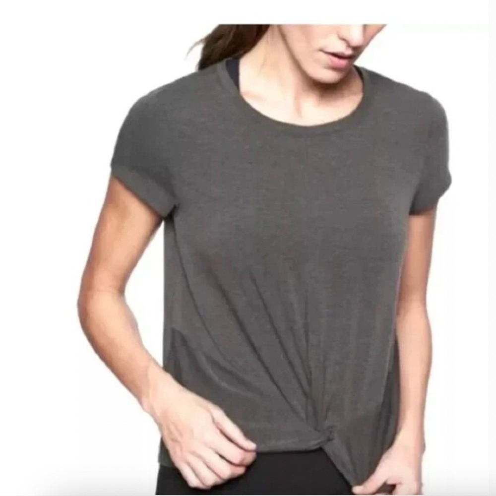 Athleta Essence Twist Tee Heather Gray Short Top Womens Medium